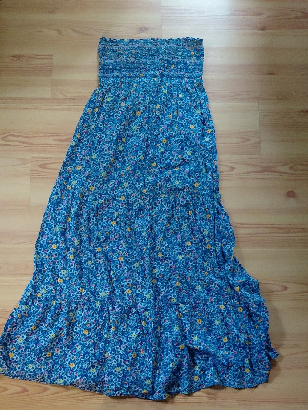 100% cotton strapless floral maxi dress